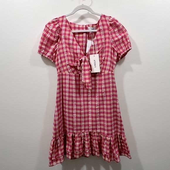NWT LIKELY Fuschia Multi Kai Check Dress - Picture 9 of 16